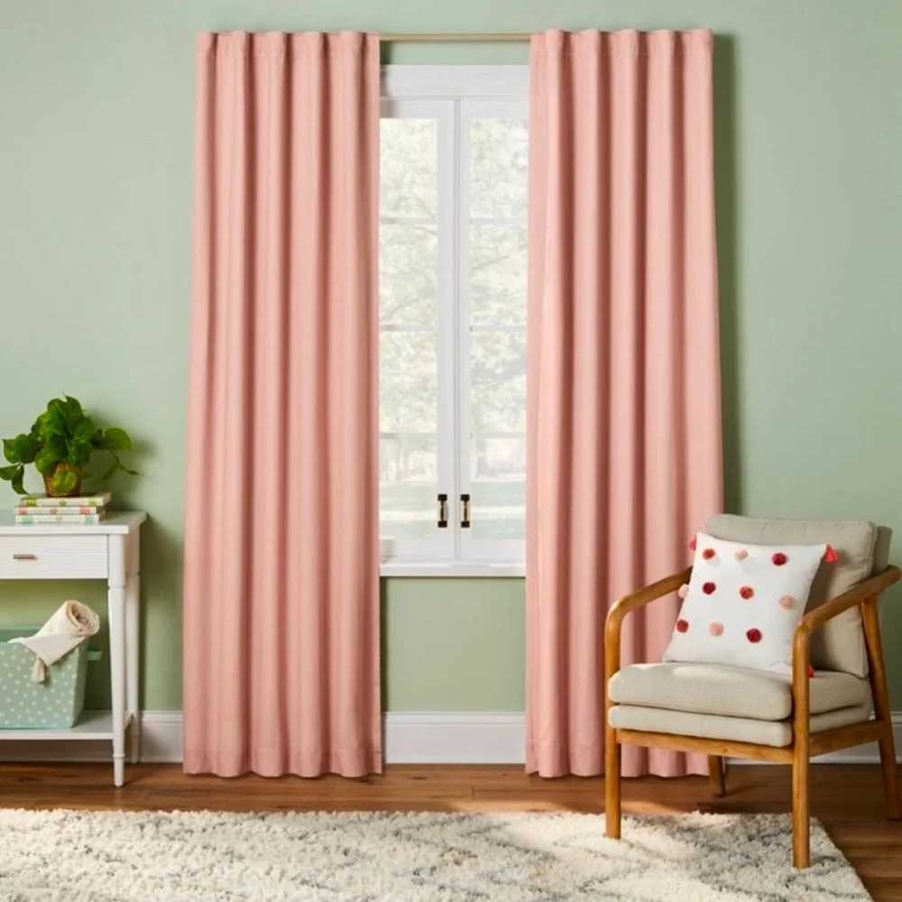 NWOT Pillowfort Blackout Window Curtain Panel Tail Solid Pink  42” X 84”